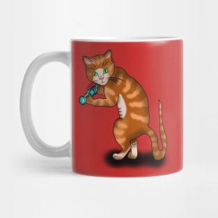 Cartoon ginger cat weights workout Mug